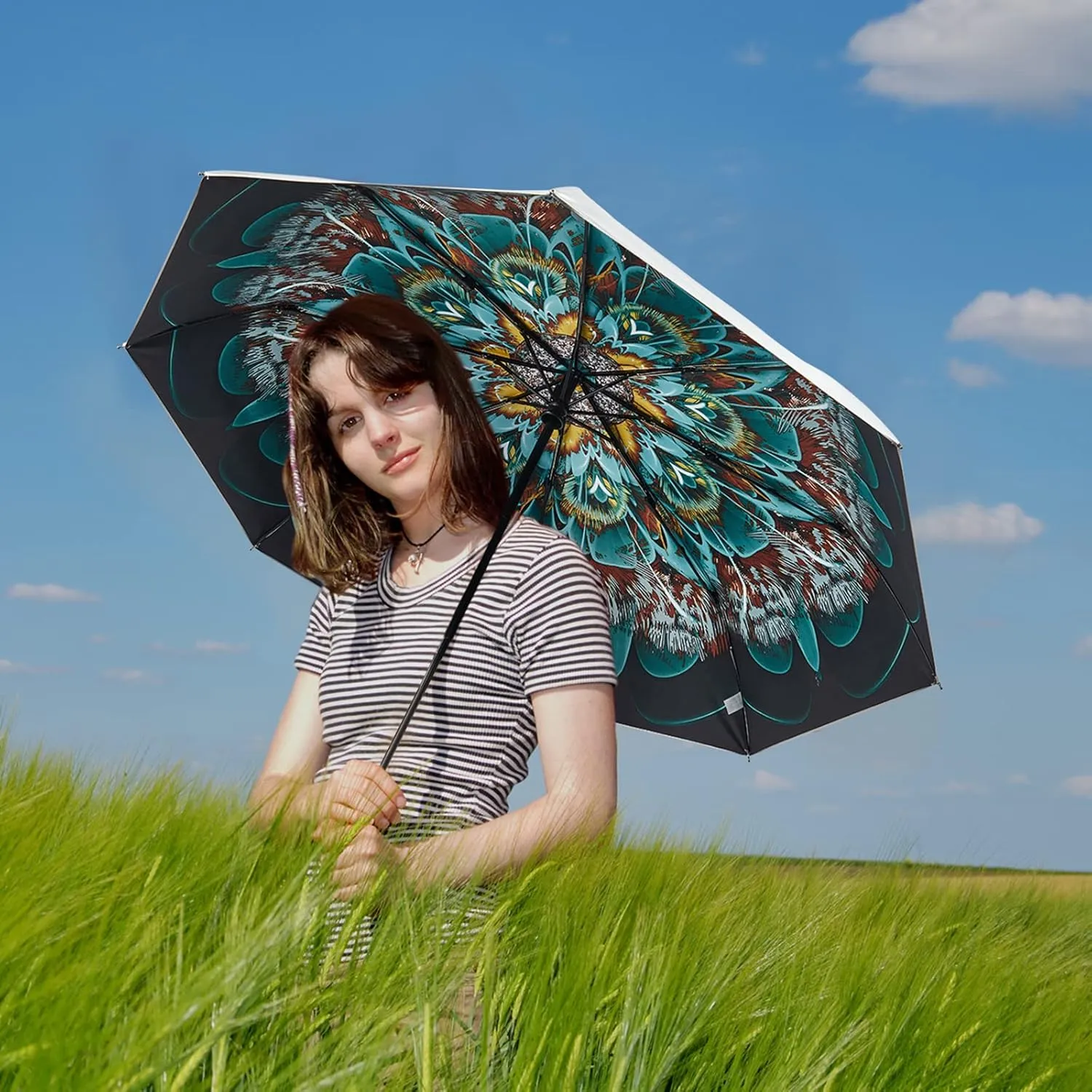 G4Free UPF 50  UV Protection Large Travel Umbrella 42/46 Inch Auto Open Close Windproof Sun Blocking Umbrella