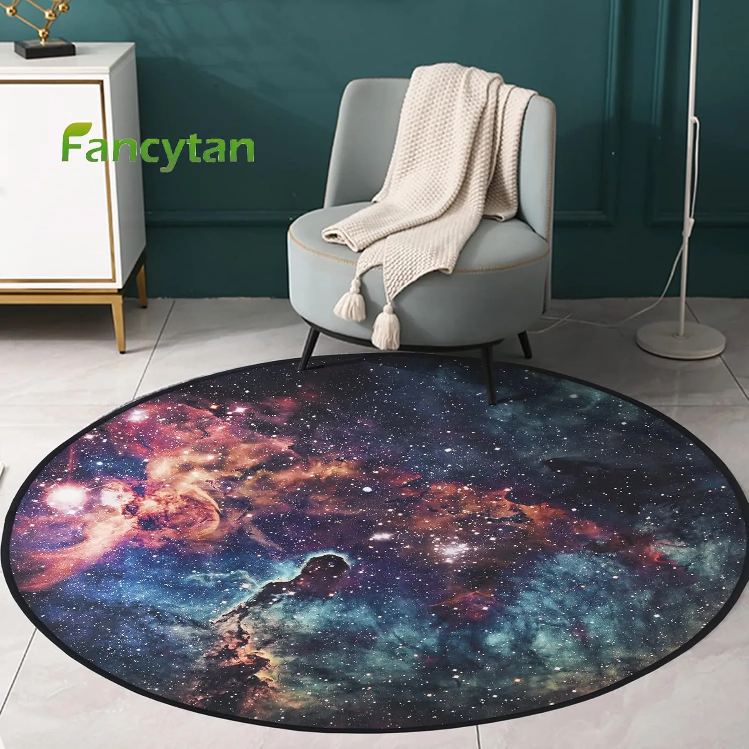 Galaxy Round Rugs, Universe Space Nebula Stars Starry Carpet Large Floor Mat for Living Room, Bedroom (Universe, 4 ft Diameter)