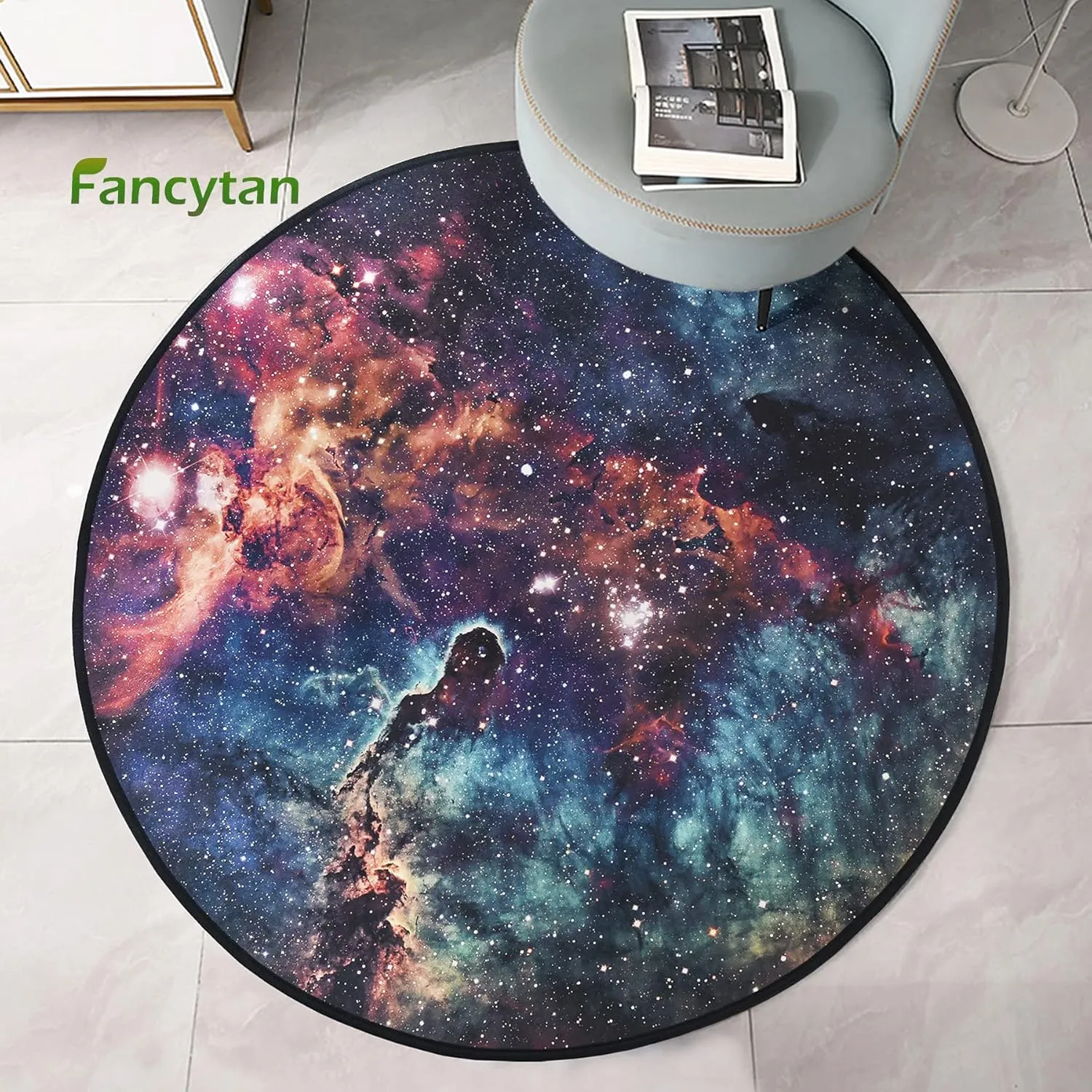Galaxy Round Rugs, Universe Space Nebula Stars Starry Carpet Large Floor Mat for Living Room, Bedroom (Universe, 4 ft Diameter)