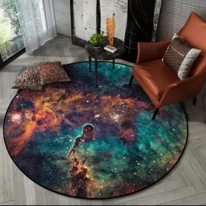 Galaxy Round Rugs, Universe Space Nebula Stars Starry Carpet Large Floor Mat for Living Room, Bedroom (Universe, 4 ft Diameter)