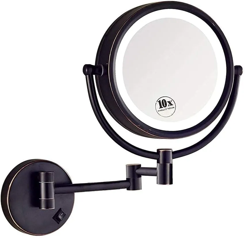 GALSOR Wall-Mounted Make-up Mirror 8 Inch Foldable Bathroom Shaving Mirror,Extendable Light Cosmetic Wall Mirror Double-Sided