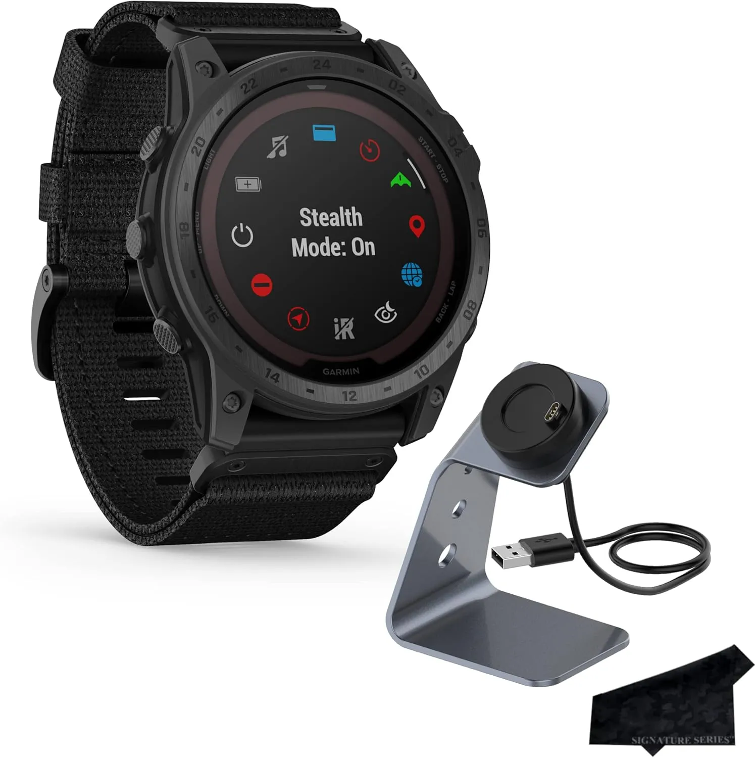 Garmin tactix 7 Pro Edition Rugged Premium Tactical GPS Touchscreen Smartwatch, Black/Nylon Band | Solar Charging, Military Standard, Up to 28 Day Battery Life with Signature Series Charging Bundle