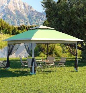 Garvee 13x13FT Pop Up Gazebo, Canopy Tent with Mosquito Netting,Outdoor Gazebos for Backyard & Patio Furniture - Pop Up Tent with Wheeled STO-N-Go Cover Bag (Olive Green Hemp Grey)