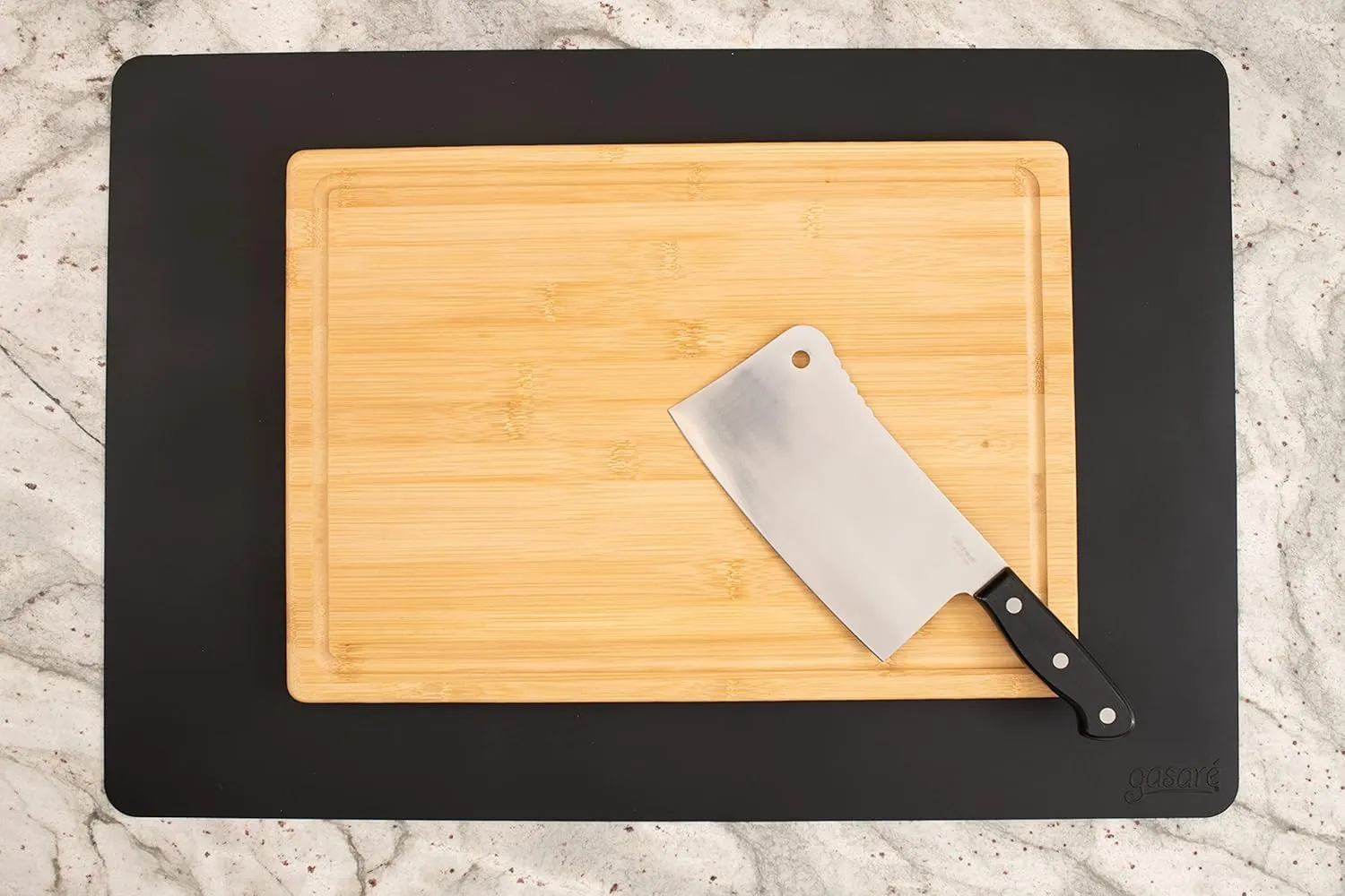 GASARÉ, Set of 2, Extra Large, Thick, Silicone Mats for Kitchen Counter, Heat Resistant Mats, Countertop Protector, Non-Slip, Easy to Clean, 25 x 17 Inches x 1.4mm, Black