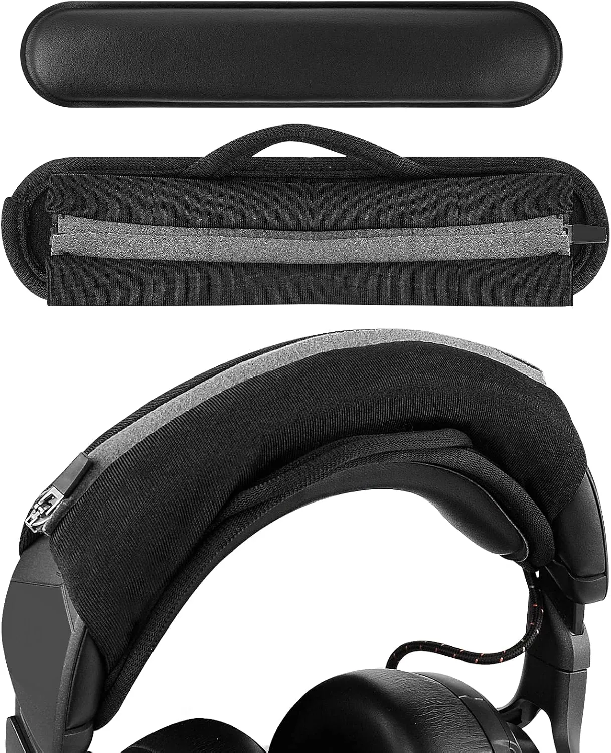 Geekria Large Hook and Loop Headband Cover & Pad Set, DIY Installation, No Tools Required, Compatible with Large Headphones (Fits 3.5-4.5 cm Headbands) (Black)