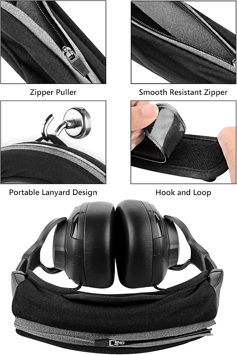 Geekria Large Hook and Loop Headband Cover & Pad Set, DIY Installation, No Tools Required, Compatible with Large Headphones (Fits 3.5-4.5 cm Headbands) (Black)