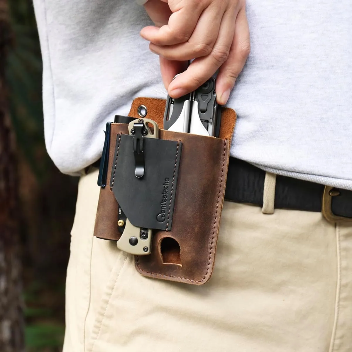 Gentlestache Leather Multitool Sheath - Belt Clip EDC Belt Organizer - Leather Multi Tool Holster for Belt - Multitool Holder