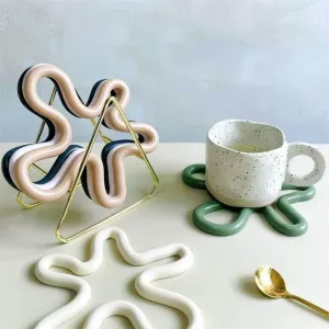 Geometric Silicone Table Mats Set  Non-Slip Coasters and Heat-Resistant Pot Holder