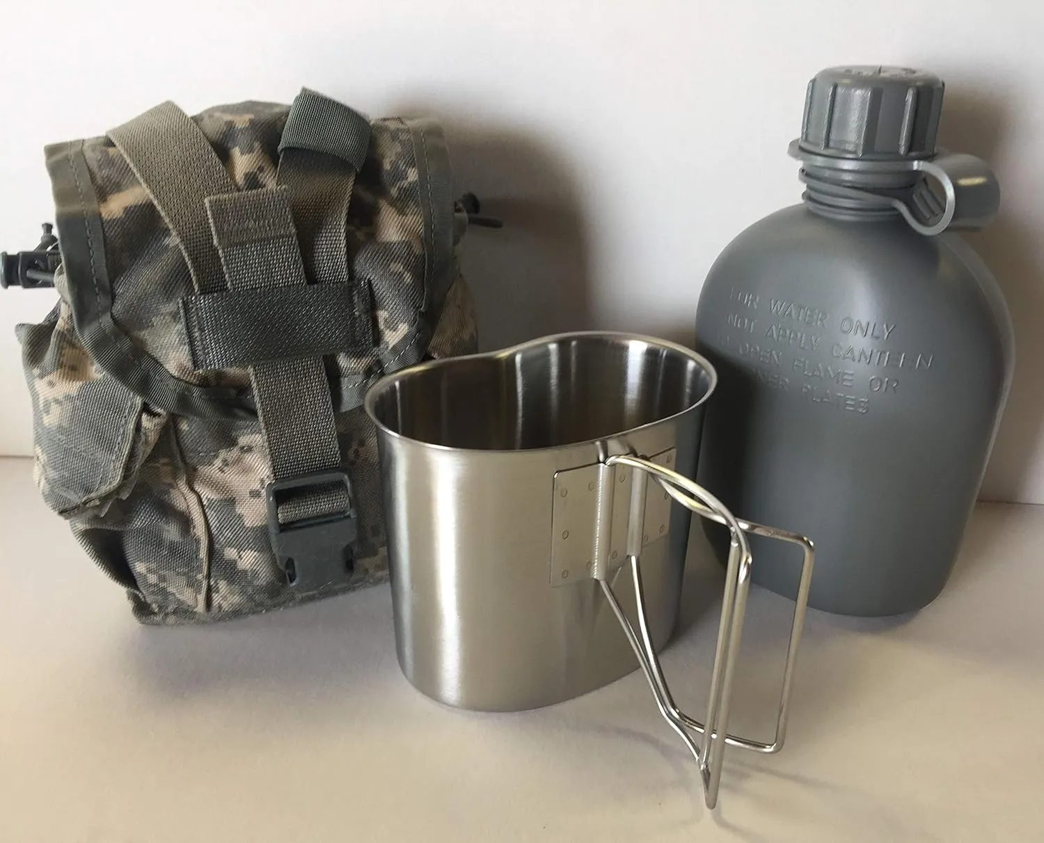 G.I. Type, U.S Made 1 QT Canteen with New Stainless Steel Cup & G.I. Military ACU MOLLE II Pouch KIT.(Foliage)