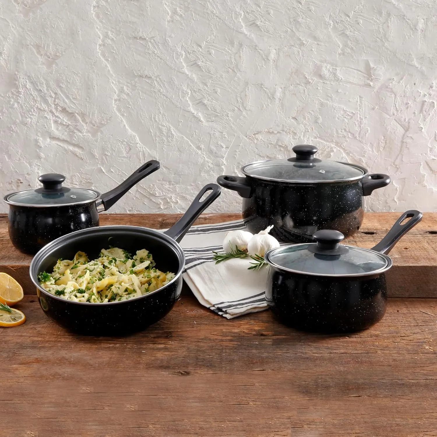Gibson Home Casselman 7 Piece Cookware Set in Black with Bakelite Handle