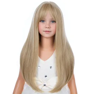 Girls Dirty Blonde Wig with Bangs Kids Long Mixed Blonde Straight Wig Children Wigs Synthetic Halloween Party Daily Costume Wigs
