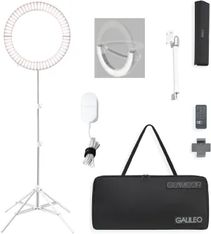 GLAMCOR Galileo Portable Ring Light Kit | 18" Foldable LED Ring Light with 2,700K - 5,600K Color Temperature Range, Remote with Presets and Smartphone Bluetooth Control, Travel Bag Included (White)