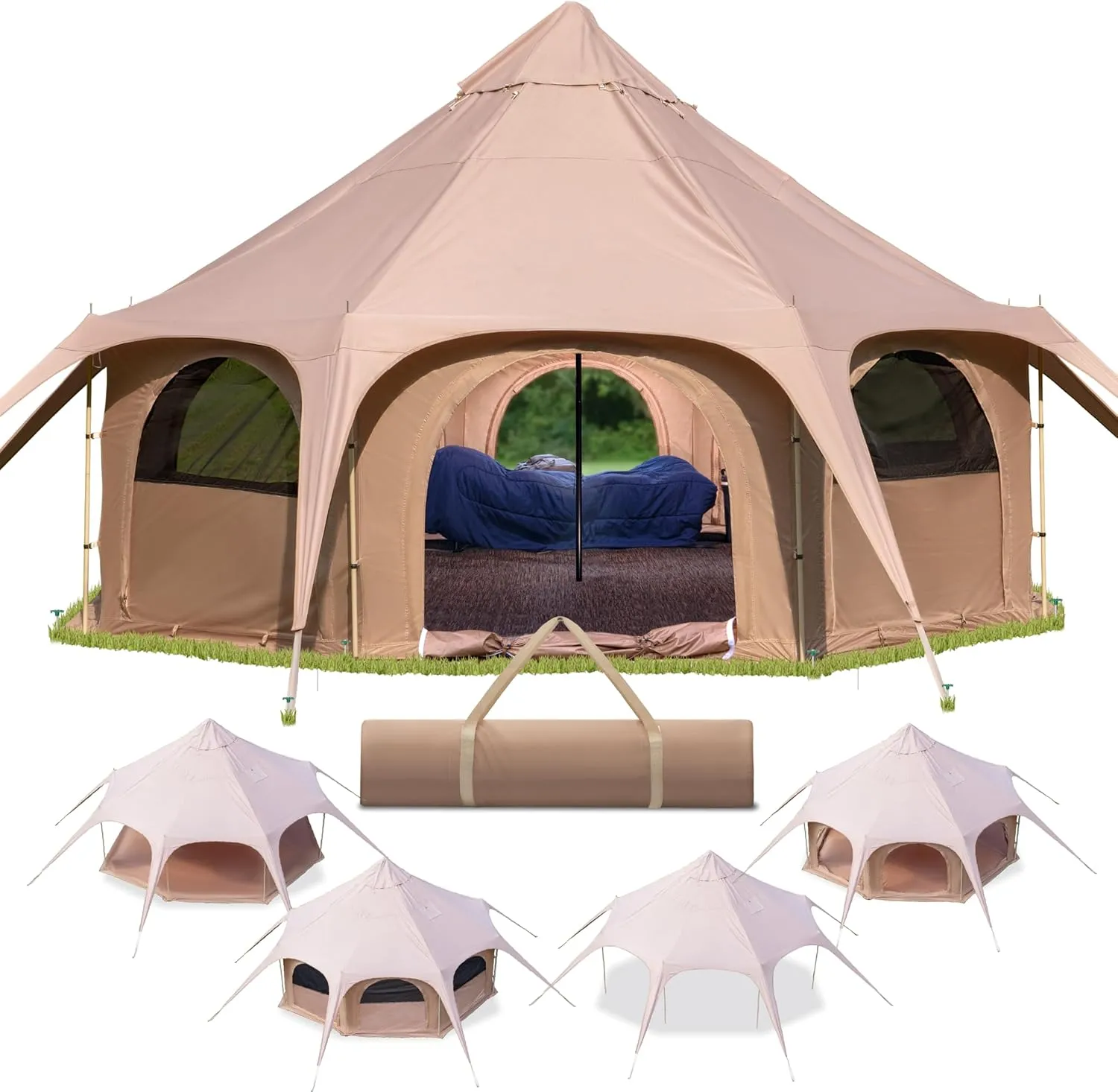 Glamping Canvas Tent - 16x9ft Tent with Stove Jack, Canopy Vents