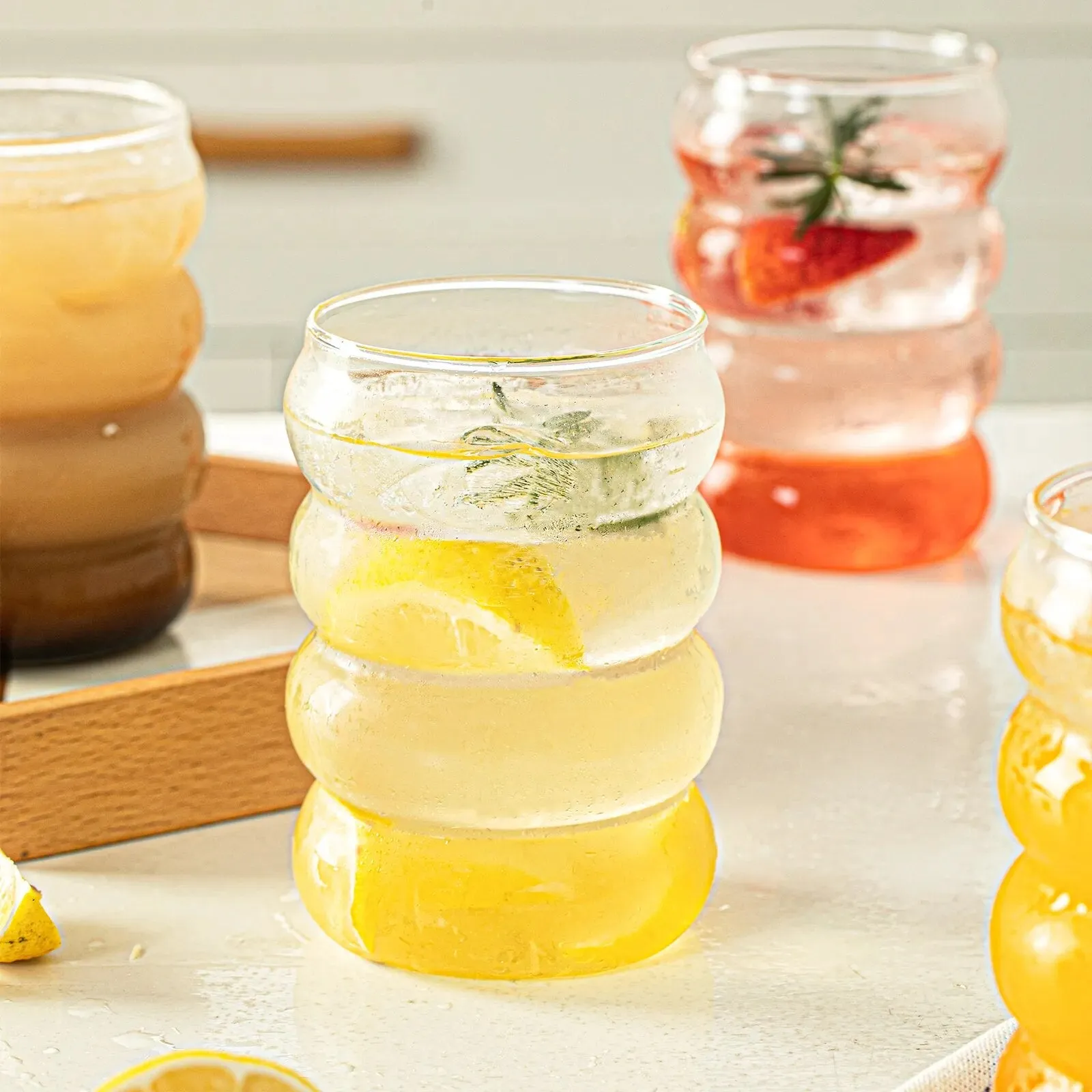 Glass Cup with Lid Straw Heat-resistant Wave Cup