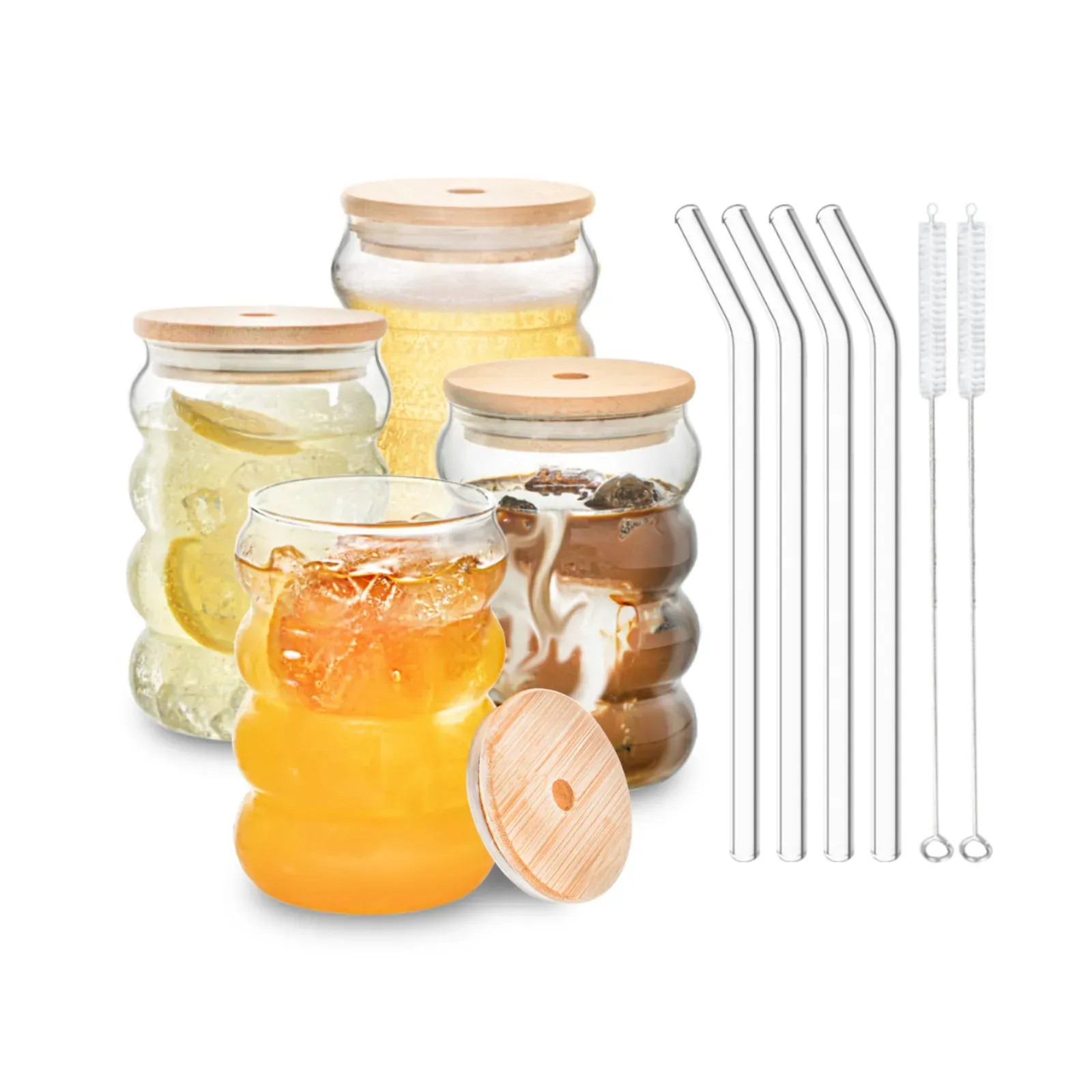 Glass Cup with Lid Straw Heat-resistant Wave Cup