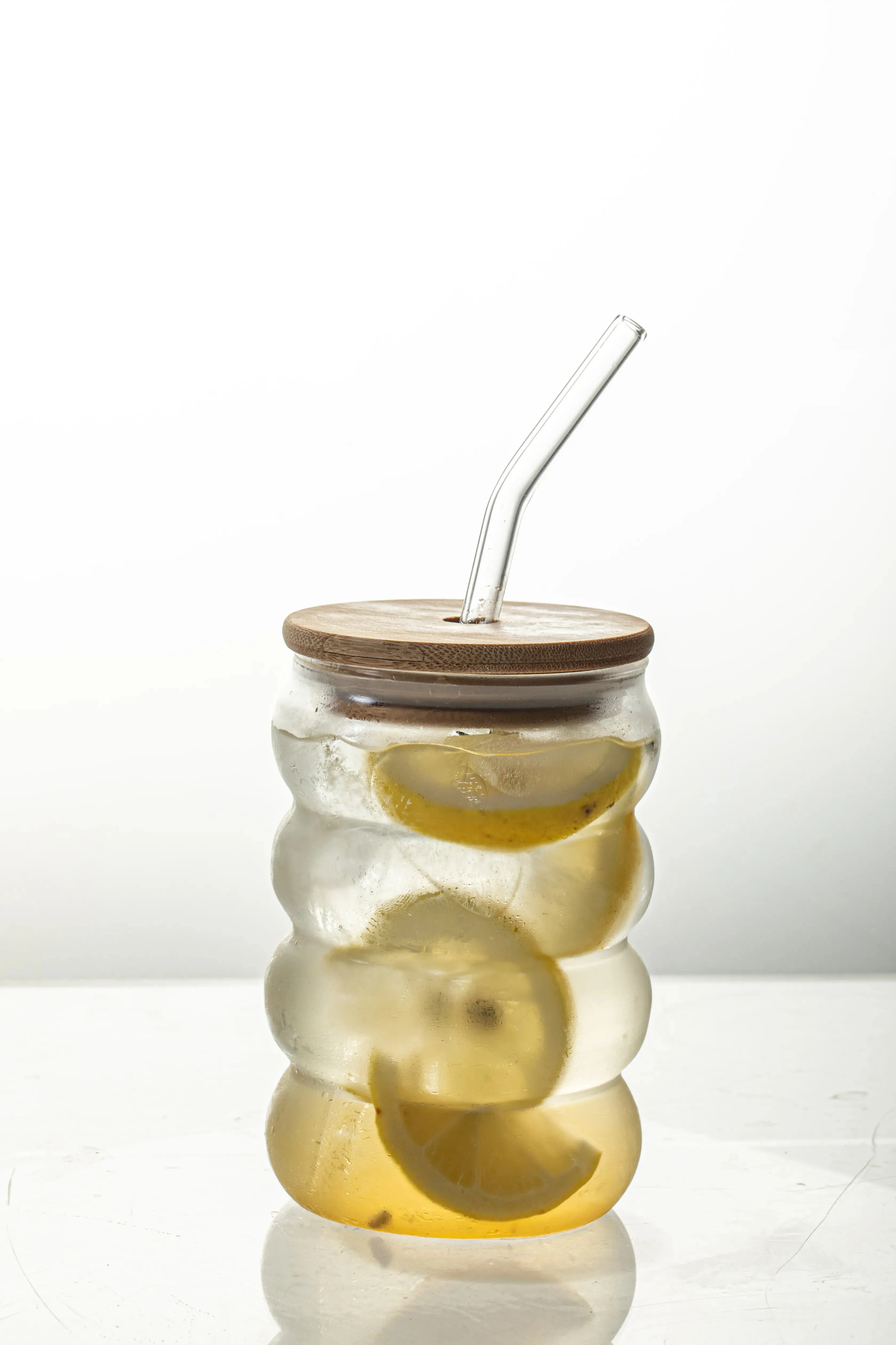 Glass Cup with Lid Straw Heat-resistant Wave Cup