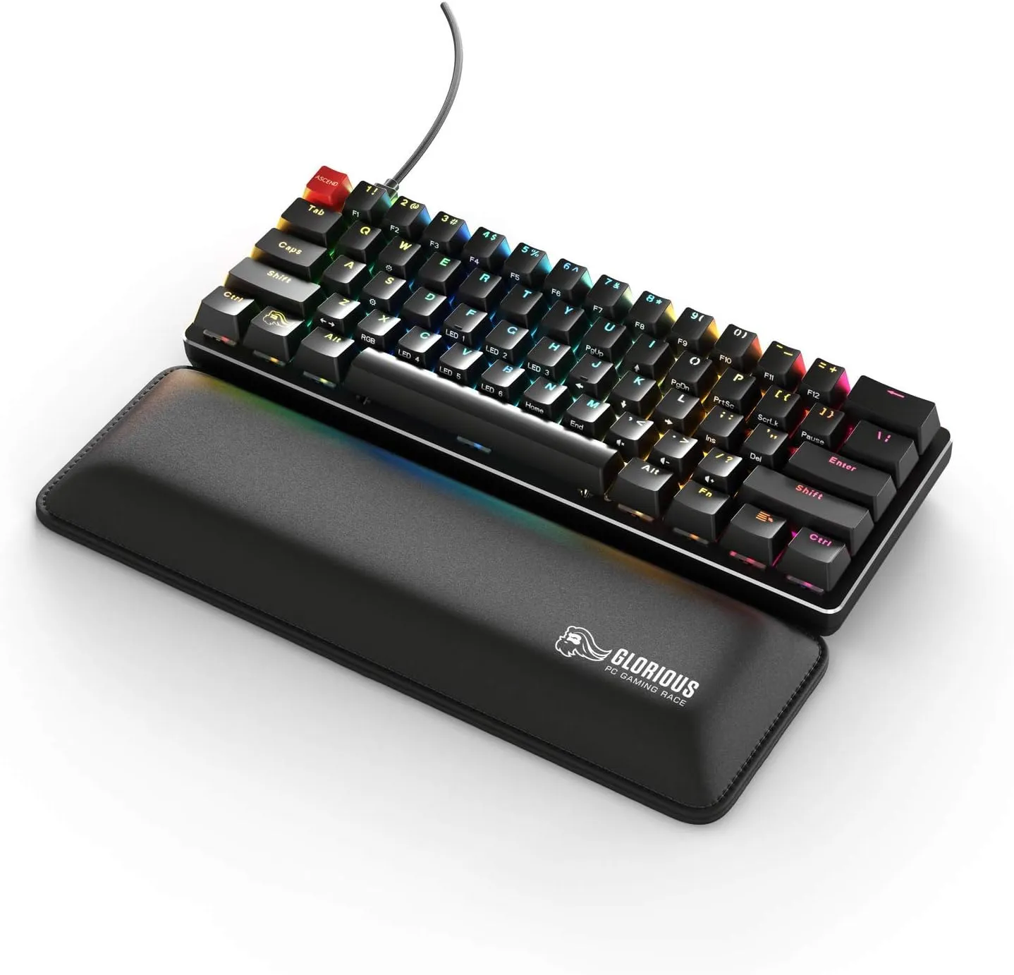 Glorious Wrist Pad/Rest - Compact - Black - Mechanical Keyboards, Stitched Edges, Ergonomic | 12x4 inches | 25mm/1in Thick (GWR-75) Compact (Black)