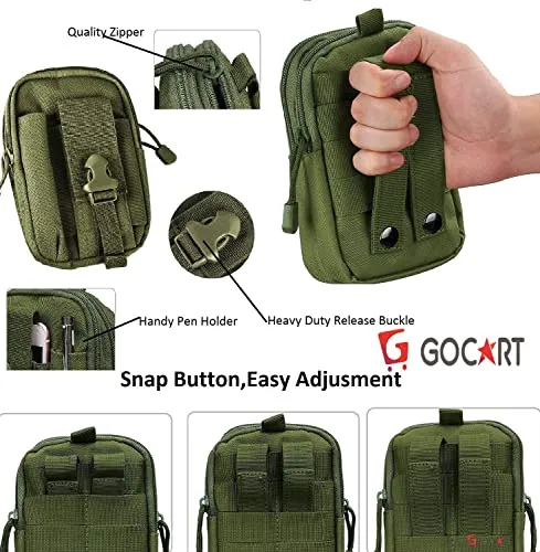 GOCART WITH G LOGO Men's Nylon Outdoor Tactical Waist Bag EDC Molle Belt Waist Pouch Security Purse Phone Carrying Case (Green)