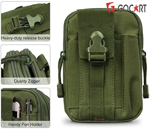 GOCART WITH G LOGO Men's Nylon Outdoor Tactical Waist Bag EDC Molle Belt Waist Pouch Security Purse Phone Carrying Case (Green)