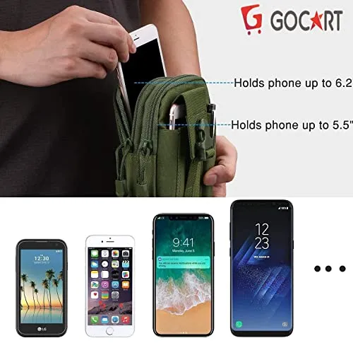 GOCART WITH G LOGO Men's Nylon Outdoor Tactical Waist Bag EDC Molle Belt Waist Pouch Security Purse Phone Carrying Case (Green)