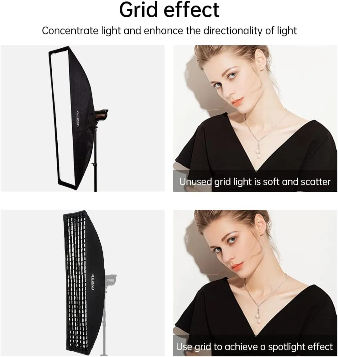 Godox 2PCS FW30x120cm/12 x47 Bowens Mount Strip Honeycomb Grid Softbox,Detachable Strip Soft Box with Bowens Mount Speedring,Curved Grid Softbox for Studio Strobe Flash Portrait Product Photography