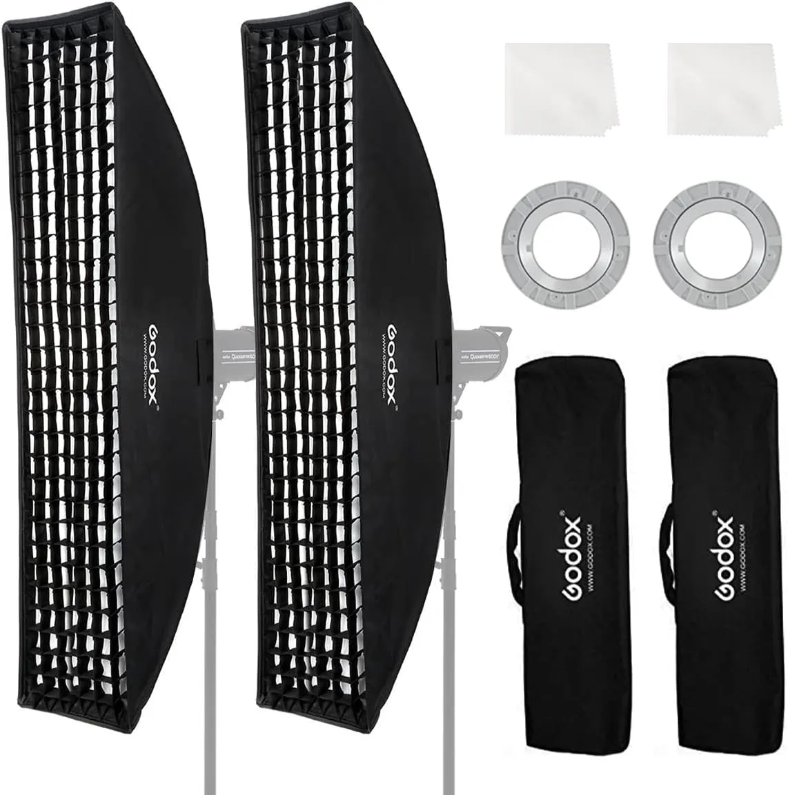 Godox 2PCS FW30x120cm/12 x47 Bowens Mount Strip Honeycomb Grid Softbox,Detachable Strip Soft Box with Bowens Mount Speedring,Curved Grid Softbox for Studio Strobe Flash Portrait Product Photography