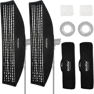 Godox 2PCS FW30x120cm/12 x47 Bowens Mount Strip Honeycomb Grid Softbox,Detachable Strip Soft Box with Bowens Mount Speedring,Curved Grid Softbox for Studio Strobe Flash Portrait Product Photography