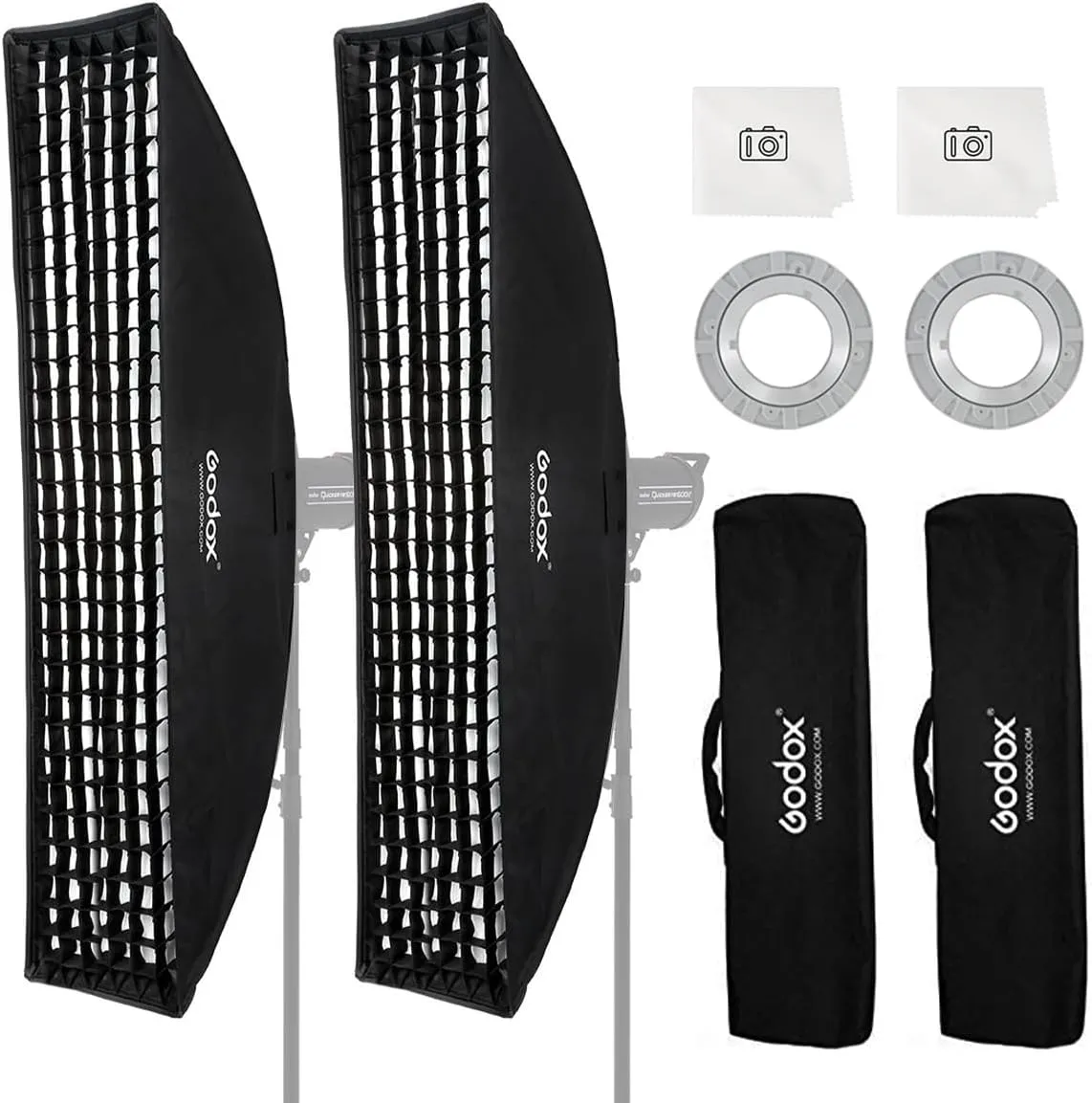 Godox Strip Softbox,2pcs FW35x160cm 14"x63" Bowens Mount Softbox with Honeycomb Grid,Bowens Mount Speedring for Studio Strobe Flash Lighting Speedlight,Portrait Product Photography