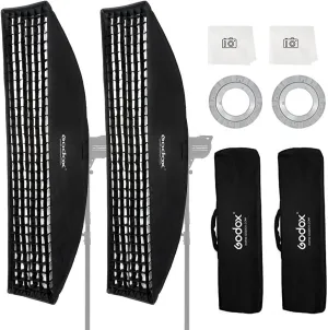 Godox Strip Softbox,2pcs FW35x160cm 14"x63" Bowens Mount Softbox with Honeycomb Grid,Bowens Mount Speedring for Studio Strobe Flash Lighting Speedlight,Portrait Product Photography