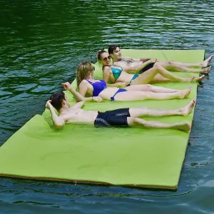 Goplus 12' x 6’ Floating Water Pad, 3-Layer Tear-Resistant XPE Foam Mat, with Mooring Device and Hook-Loop Straps Roll-Up Floating Island for 4-6 Person on Pool Lake River