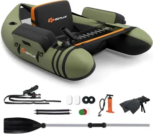 Goplus Inflatable Float Tube, Fishing Belly Boat with Fish Ruler, Pump, Storage Bag, Adjustable Straps, Fishing Float Tube for Angling, 350LBS Load Capacity