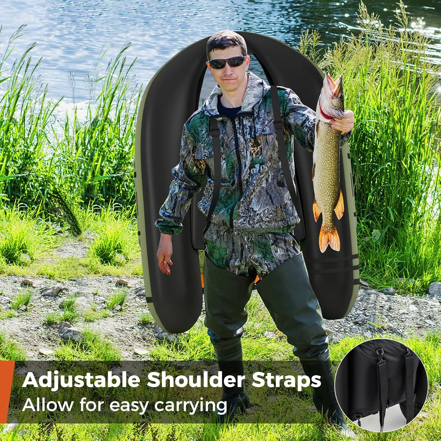 Goplus Inflatable Float Tube, Fishing Belly Boat with Fish Ruler, Pump, Storage Bag, Adjustable Straps, Fishing Float Tube for Angling, 350LBS Load Capacity