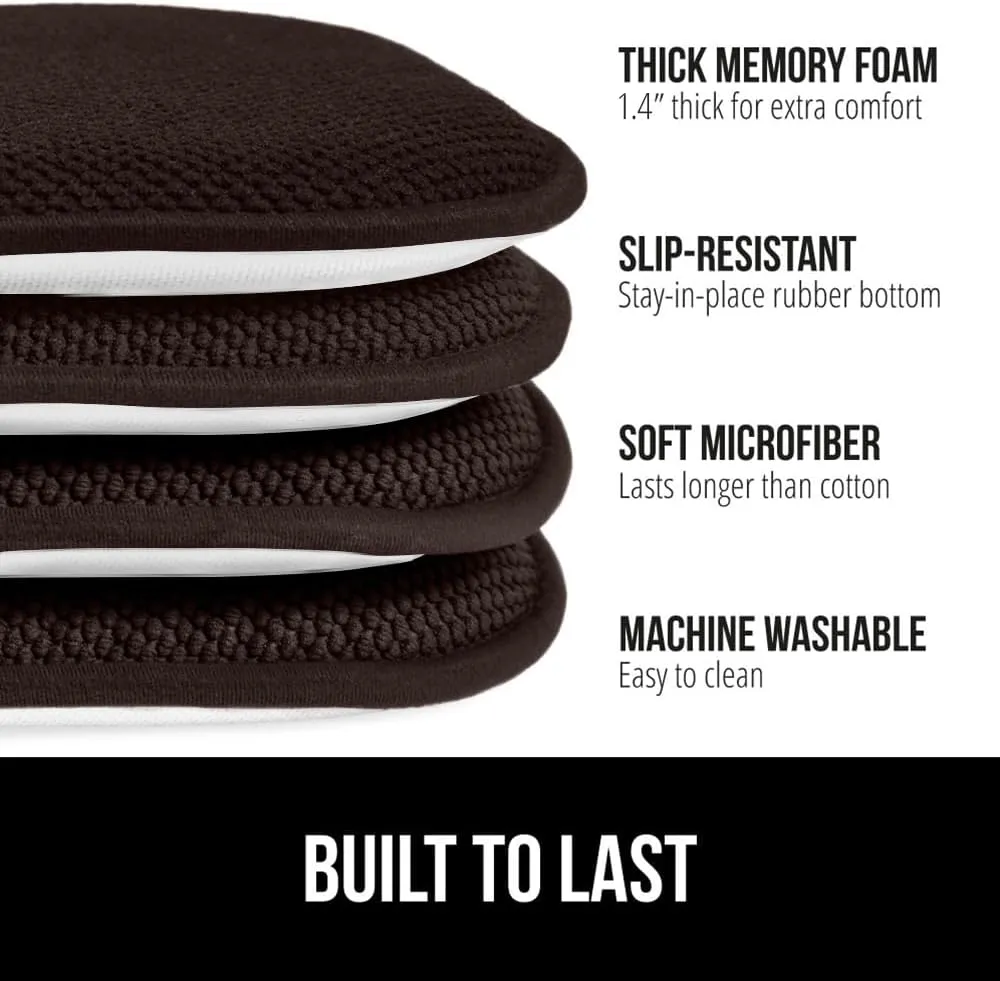 GORILLA GRIP Slip Resistant Chair Cushions, No Ties Required, Memory Foam Pads for Dining Room, Kitchen Table, Office, Rocking Chairs, Plush Seat Cover Cushion Pad, Home Decor, Set of 2 16x16, Brown