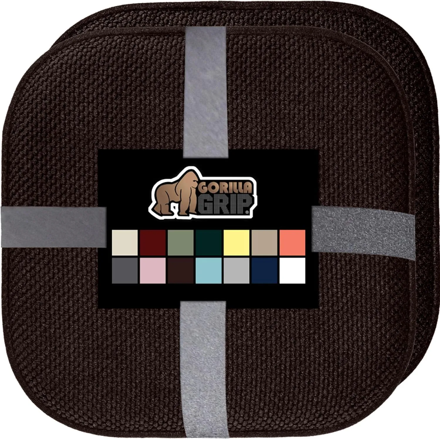 GORILLA GRIP Slip Resistant Chair Cushions, No Ties Required, Memory Foam Pads for Dining Room, Kitchen Table, Office, Rocking Chairs, Plush Seat Cover Cushion Pad, Home Decor, Set of 2 16x16, Brown