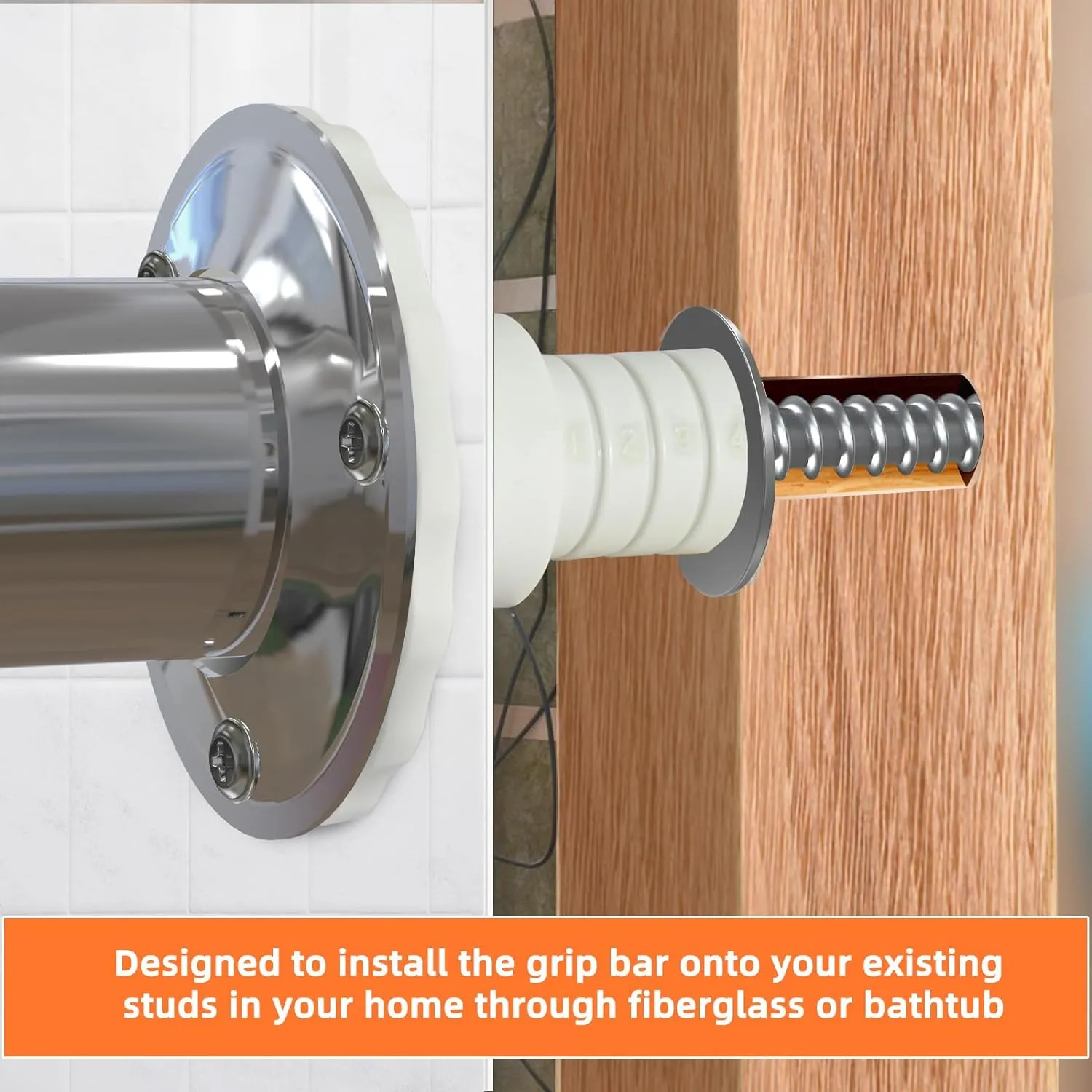Grab Bar Anchors for Fiberglass Showers, Grab Bar Mounting Kit for Installing Grab Bars for Fiberglass Showers to Studs, 1 Pair