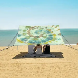Green Spiral Abstract Beach Canopy Tent Anti-UV & Wind Resistant, Tie Dye Camping Sun Shelter Easy Setup Portable,Outdoor Shade Tents with Sandbags,Sand Shovels,Ground Pegs & Stability Poles