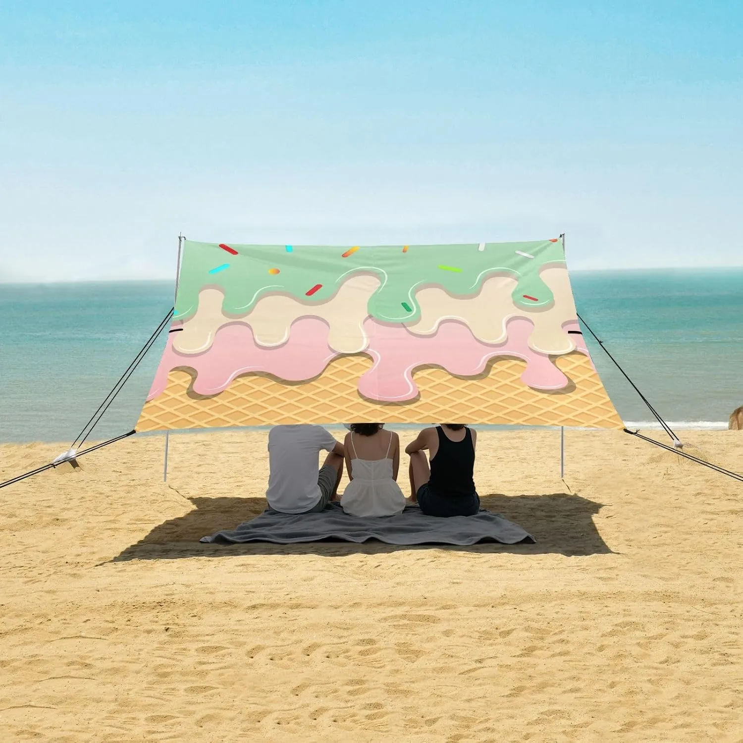 Green Tea Ice Cream Beach Camping Tent Sun Shelter for Whole Family, Beach Shade Canopy with UPF50  UV Protection,Easy Set Up and Carry,Outdoor Shade for Trips, Fishing, Backyard Fun Picnics