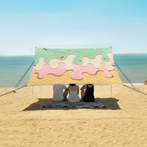 Green Tea Ice Cream Beach Camping Tent Sun Shelter for Whole Family, Beach Shade Canopy with UPF50  UV Protection,Easy Set Up and Carry,Outdoor Shade for Trips, Fishing, Backyard Fun Picnics