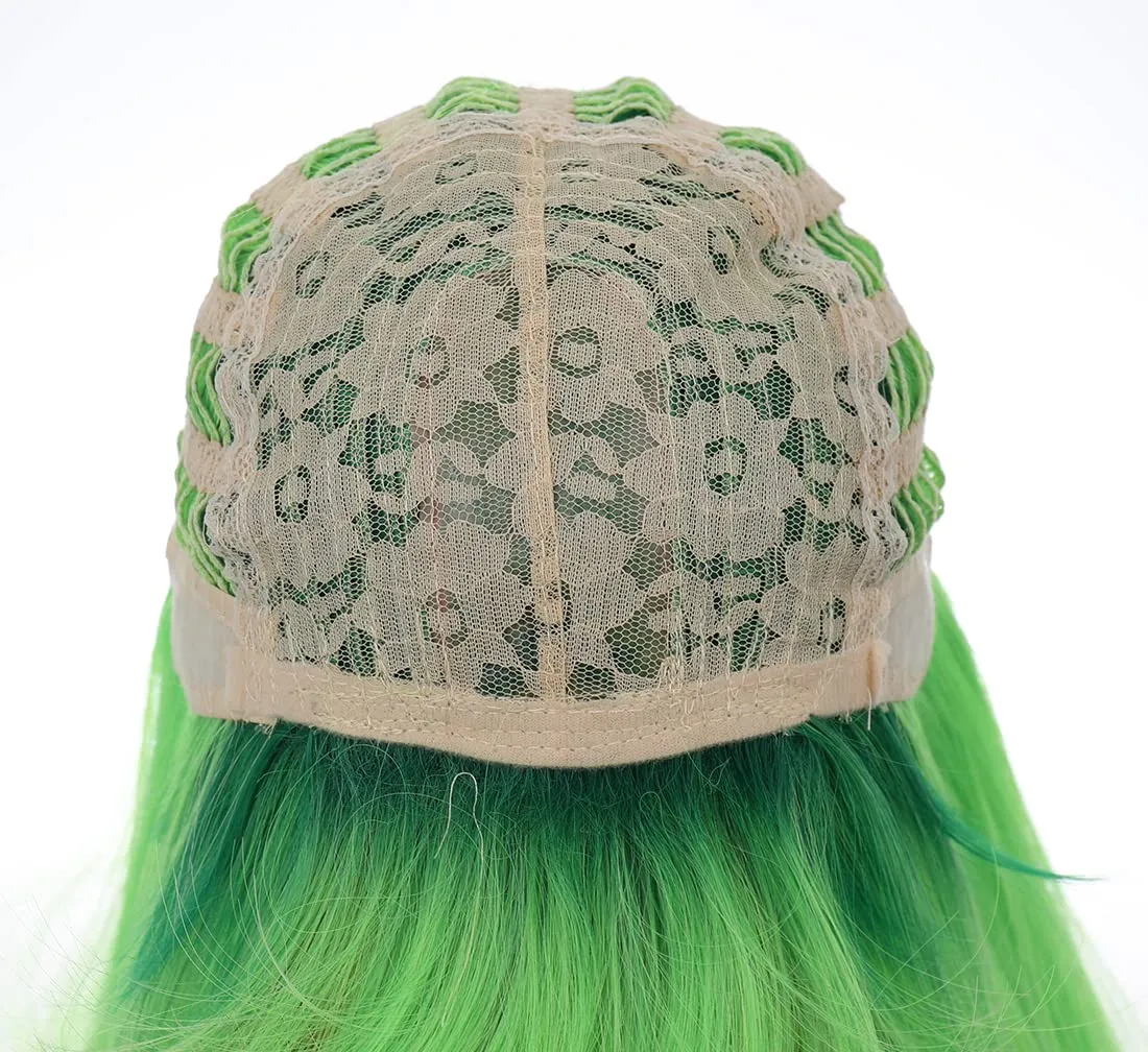 Green Wig - Long Straight Lime Green Wig with Bangs, Heat Resistant Synthetic Hair for Women & Girls Cosplay Costume