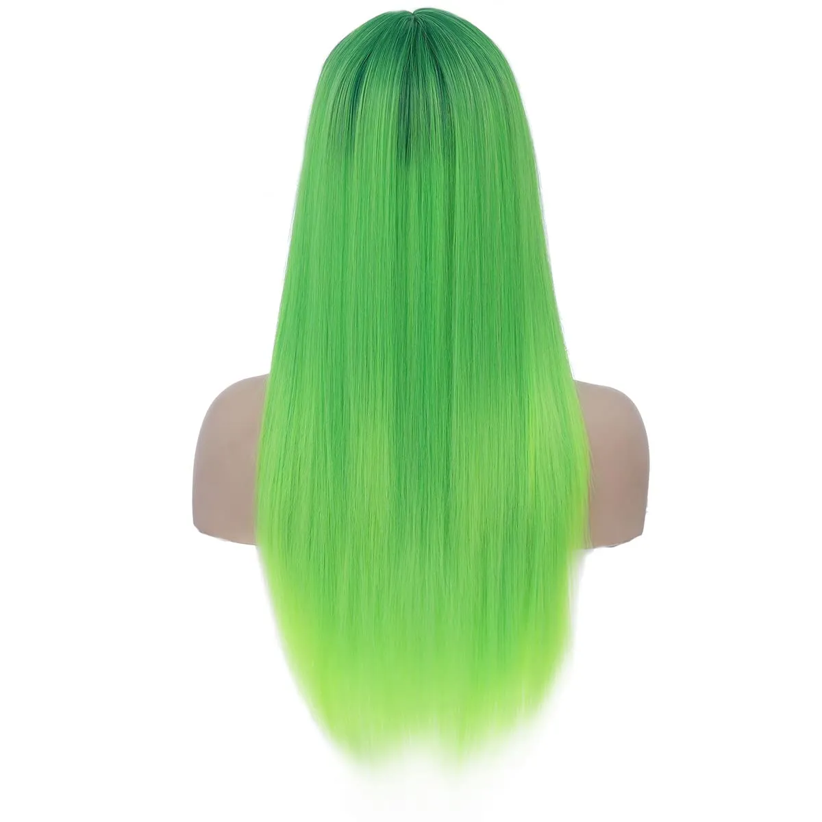 Green Wig - Long Straight Lime Green Wig with Bangs, Heat Resistant Synthetic Hair for Women & Girls Cosplay Costume