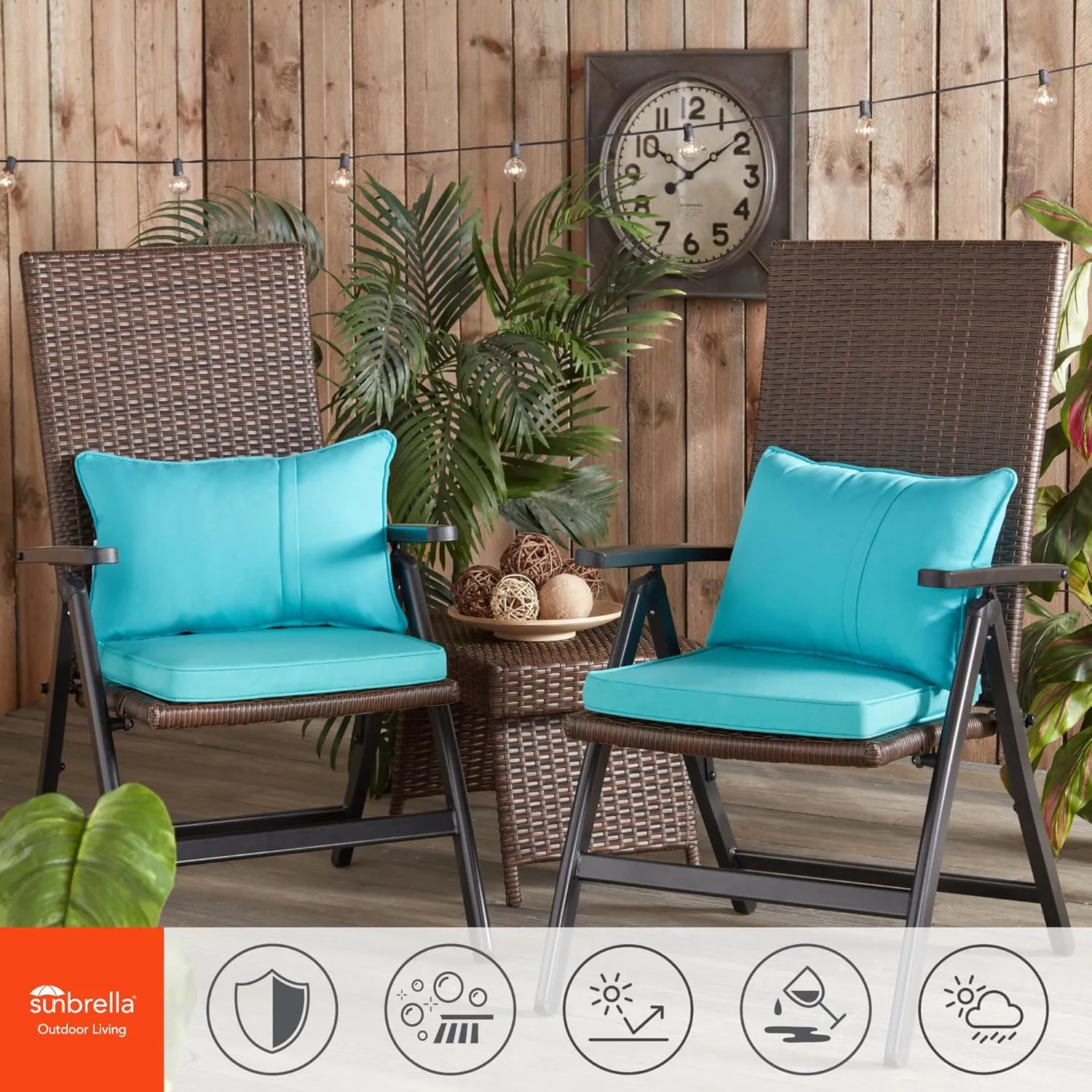 Greendale Home Fashions Sunbrella 17 in. Square Outdoor Corded Chair Pad, Canvas Aruba 2 Count