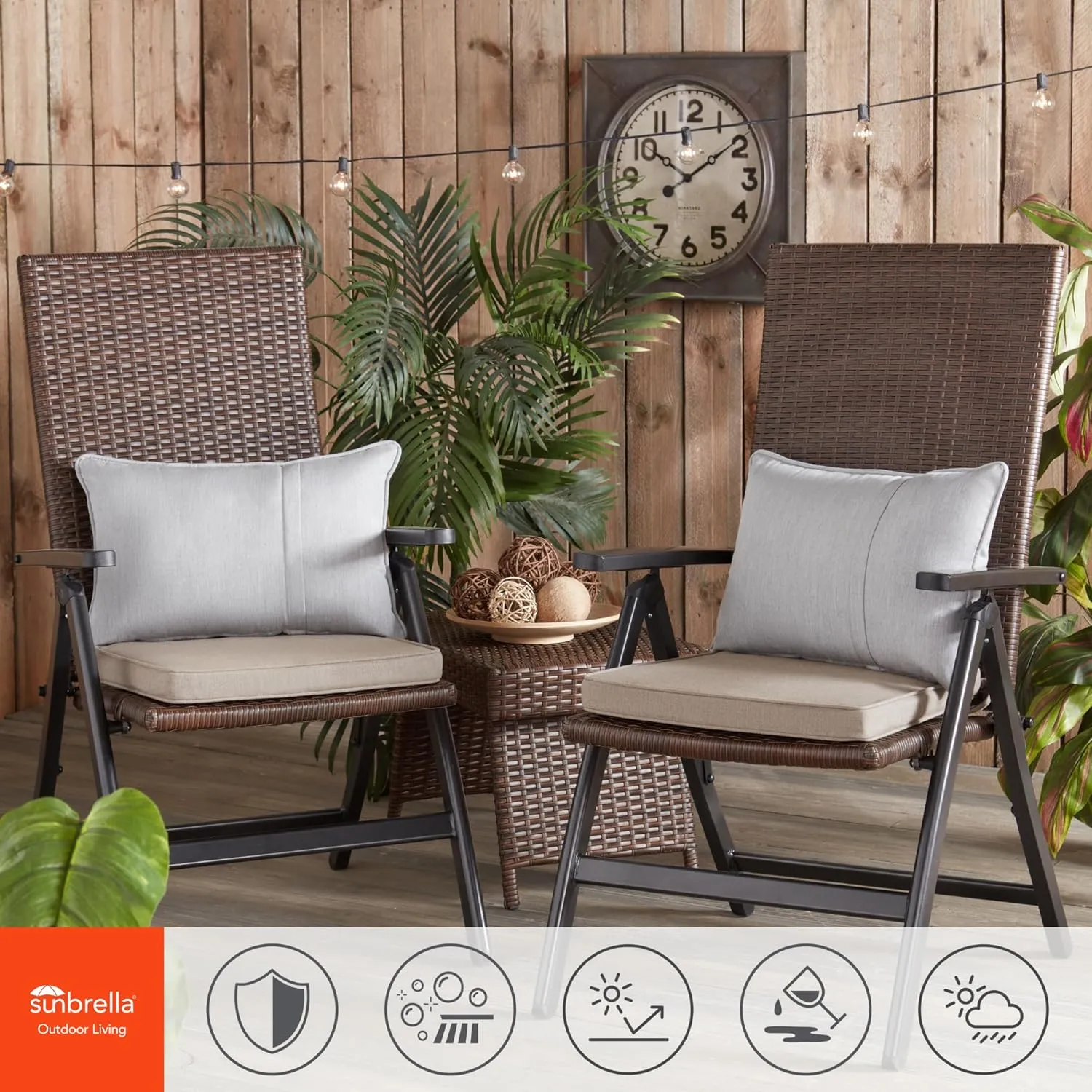 Greendale Home Fashions Sunbrella 17 in. Square Outdoor Corded Chair Pad, Cast Shale 2 Count