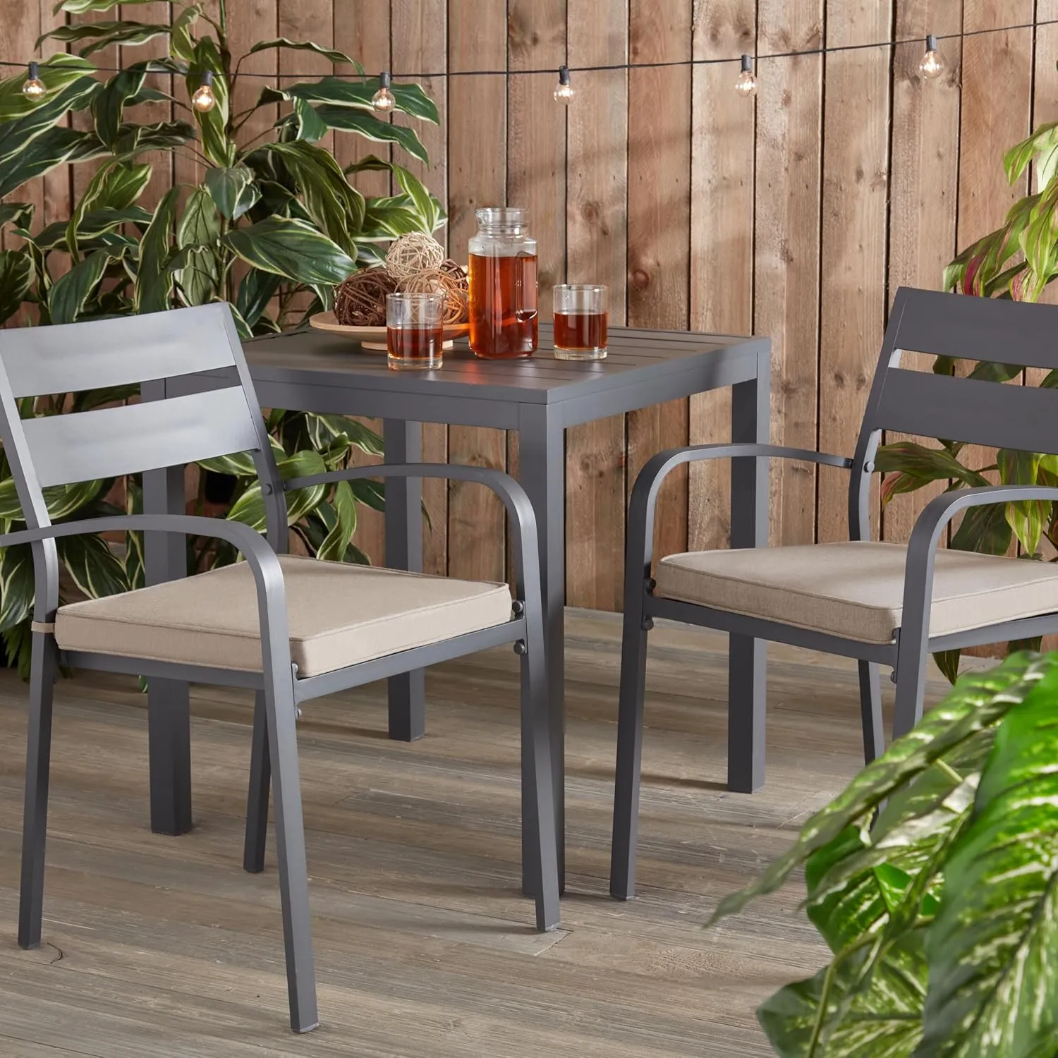 Greendale Home Fashions Sunbrella 17 in. Square Outdoor Corded Chair Pad, Cast Shale 2 Count