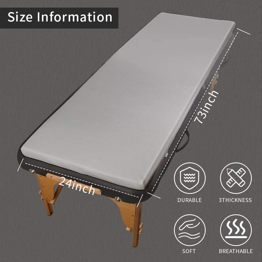 Grey 73x24x2 inch Memory Foam Massage Table Topper with Removable Cover-Elastic Bands Non-Slip-Lash Bed Cushion for Beauty and Massage