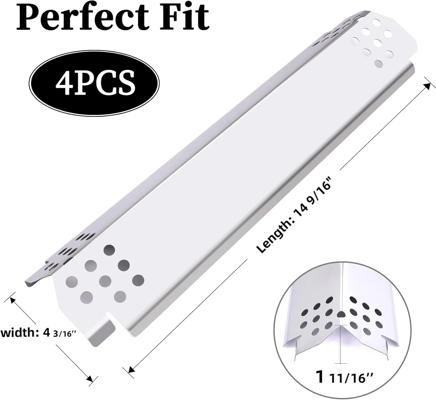Grill Heat Plates Replacement Parts for Nexgrill 720-0830H, Stainless Steel Heat Tents, Burner Cover, Flame Tamer, Heat Shield for Home Depot Nexgrill 4 Burner 720-0830H, 14.6 Inch