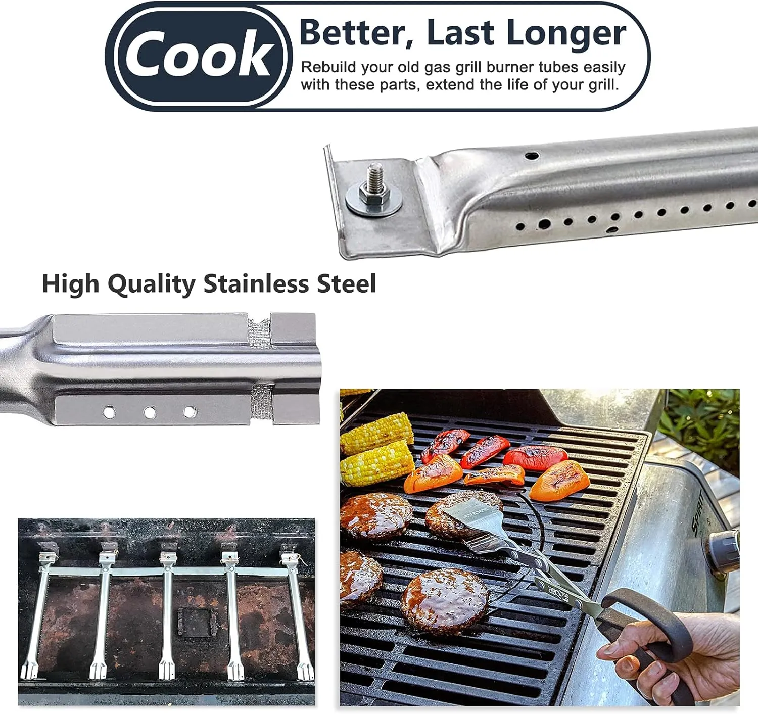Grill Replacement Parts for Charbroil 463230515, 463230512, 463230513, 463230514, 463239915, 463230511 Models, Grill Heat Plate Tent Shield, Pipe Burner Tubes and Crossover Tubes
