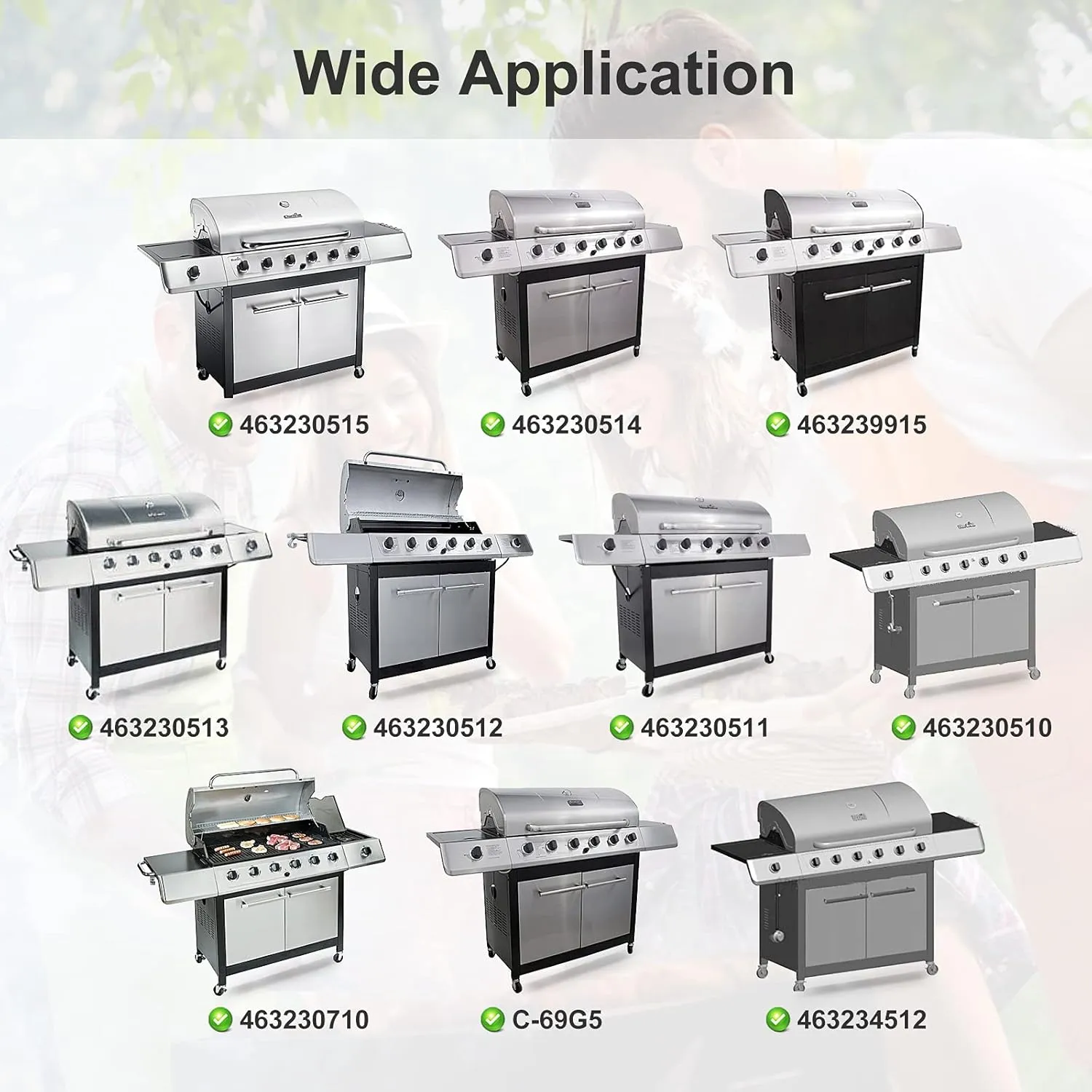Grill Replacement Parts for Charbroil 463230515, 463230512, 463230513, 463230514, 463239915, 463230511 Models, Grill Heat Plate Tent Shield, Pipe Burner Tubes and Crossover Tubes