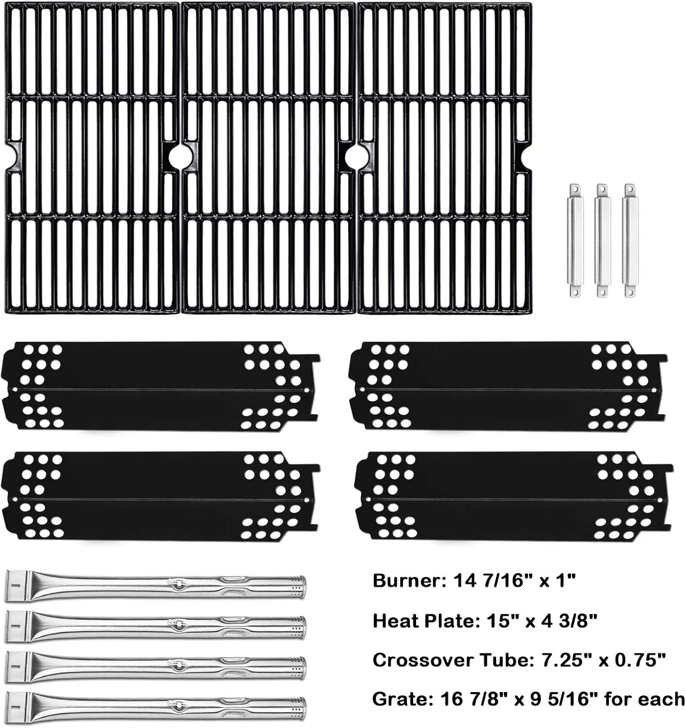 Grill Replacement Parts for Charbroil 463436215, 463436213, 463436214, 467300115, G432-001N-W1, G432-Y700-W1, G432-0096-W1, Grill Burner Tube, Heat Plate Tent, Cooking Grate and Crossover Tube