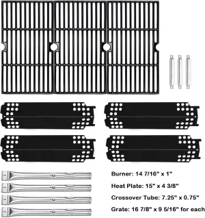 Grill Replacement Parts for Charbroil 463436215, 463436213, 463436214, 467300115, G432-001N-W1, G432-Y700-W1, G432-0096-W1, Grill Burner Tube, Heat Plate Tent, Cooking Grate and Crossover Tube