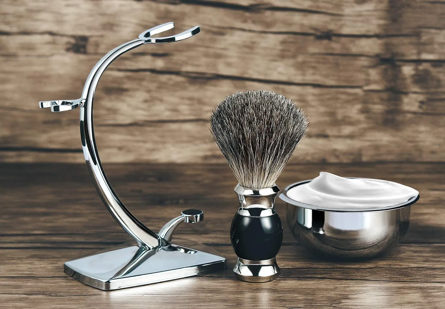 GRUTTI Shaving Brush Razor Stand with Soap Bowl, Safety Mens Razor Holder with Non Slip Base Shaving Kit for Men Boyfriend Husband Dad Birthday Fathers Day Gift